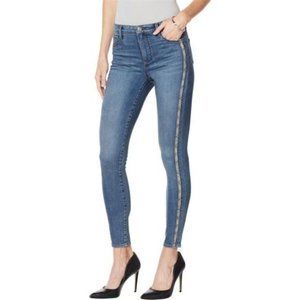 NWT SKINNYGIRL BROADWAY HIGH-RISE SIDE STRIPE SKINNY JEANS MIDTONE 26W